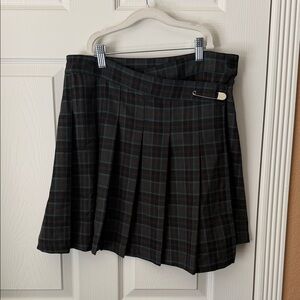 Disturbia Plaid Pleated Mini Skirt with Safety Pin Detail - Dark Green